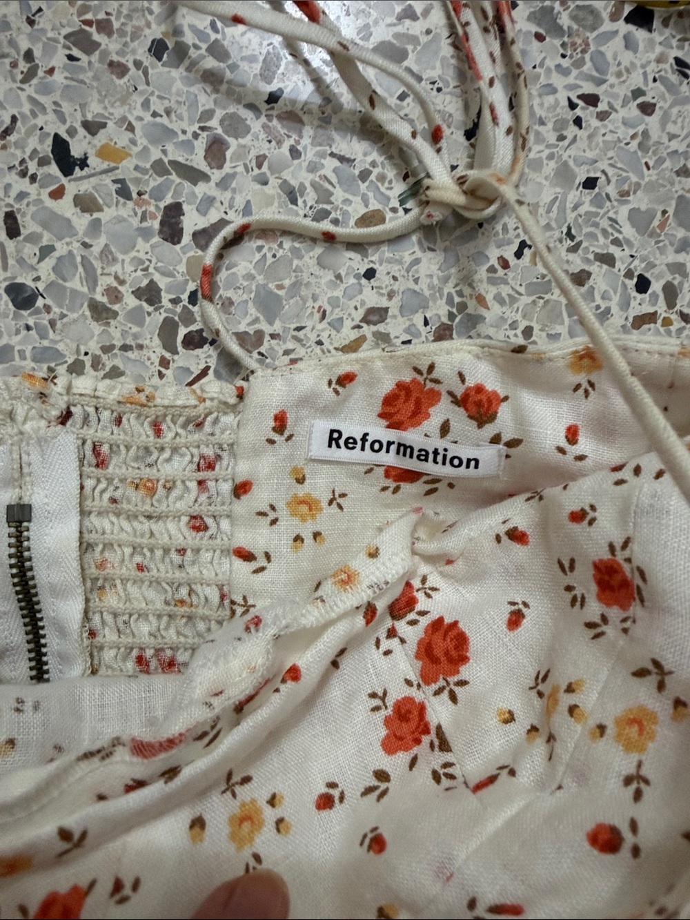 Reformation Novena 100% linen top blouse floral 0 XS - Picture 6 of 7